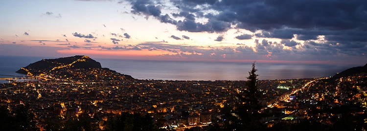 Panoramic sunset view from Alanya city terrace