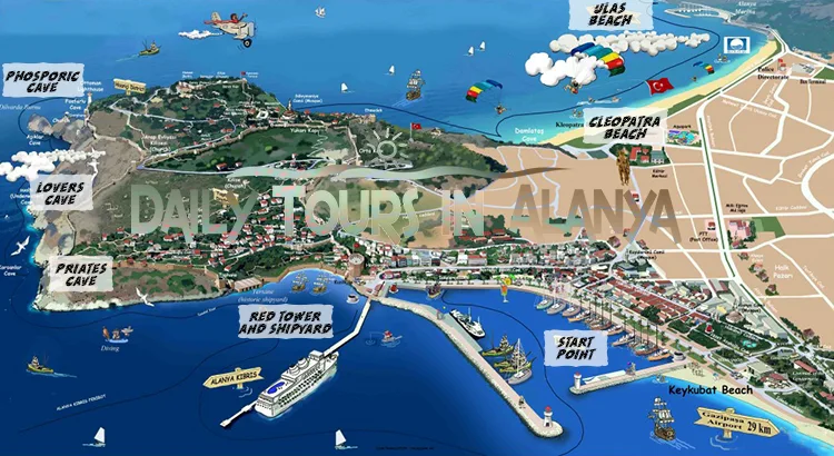 Map of the peninsula where Alanya Castle is located