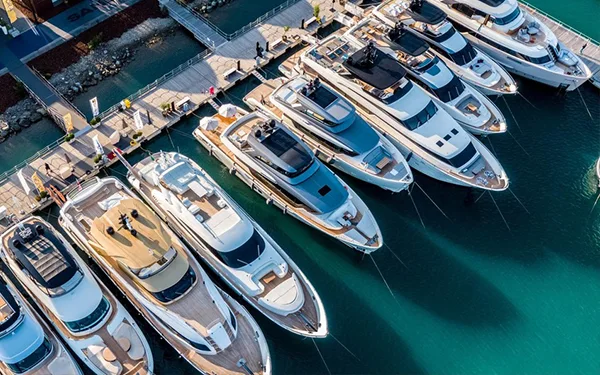 aerial view of yachts in the harbor