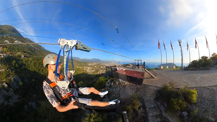 Boy doing zipline in Alanya